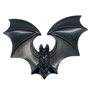 Matte black zinc allooy gothic bat bottle opener with spread wings. Gothic barware and dark aesthetic gifts.