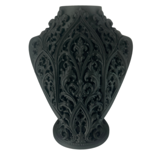 3d printed matte black gothic necklace bust for displaying your favourite necklaces or as a statement decor piece.