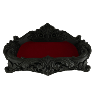 3D printed in black, the Baroque Catchall Tray has a red velvet-lined compartment. Perfect for jewellery, crystals or altar styling.