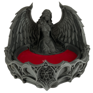 3D printed in black, the Gothic Angel Jewellery Tray has a red velvet-lined compartment. Perfect for jewellery, crystals or altar styling.