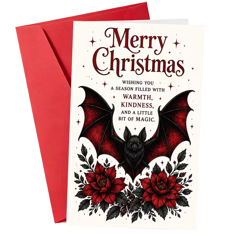 Bat Christmas Card - spooky Christmas gifts for gothic and alternative style lovers